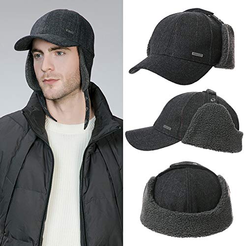 Jeff & Aimy Unisex Winter Earflap Trapper Hunting Ski Hat Baseball Cap 54-62CM - color: 99726#black, size: X-Large