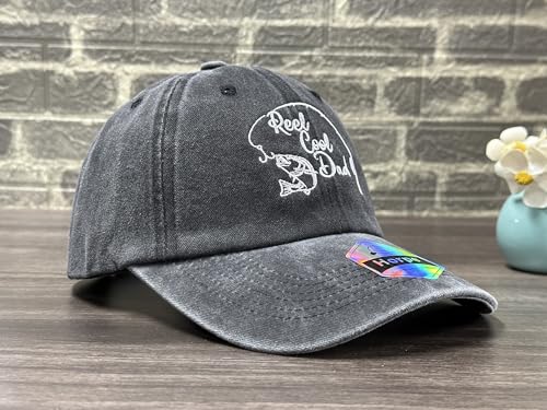 Reel Cool Fishing Hat for Mom Dad Grandma Grandpa Uncle Auntie - color: Dad (Washed Black)