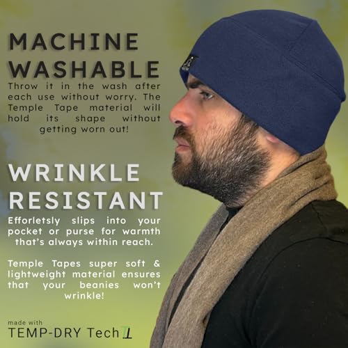 Temple Tape Tactical Fleece Watch Cap Beanie – Skull Cap Fleece Hat - Mens & Women - color: [2-pack] 1-black & 1-navy, size: One Size