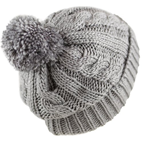 Women and Men Beanie Daily Winter Oversized Thick Stretchy Knitted Pom Pom Beanie Fleece Lined Beanie Hat - color: 1. Curly Grey