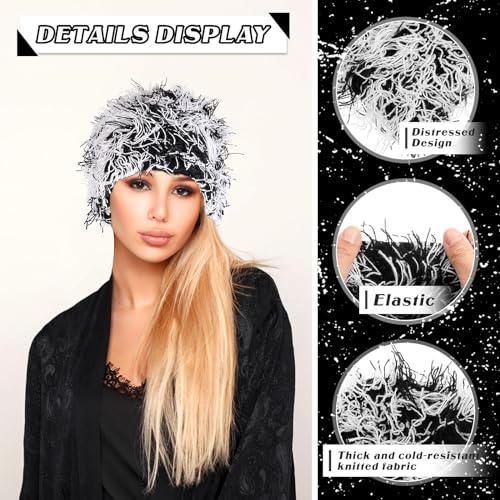 Chuarry Distressed Knitted Beanie Fuzzy Winter Hat - color: Assorted Black White