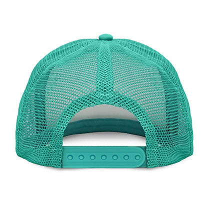 DALIX Flat Billed Trucker Hat Mesh Back S M L Adjustable Cap Solid Two Toned Snapback - color: Teal/White, size: One Size