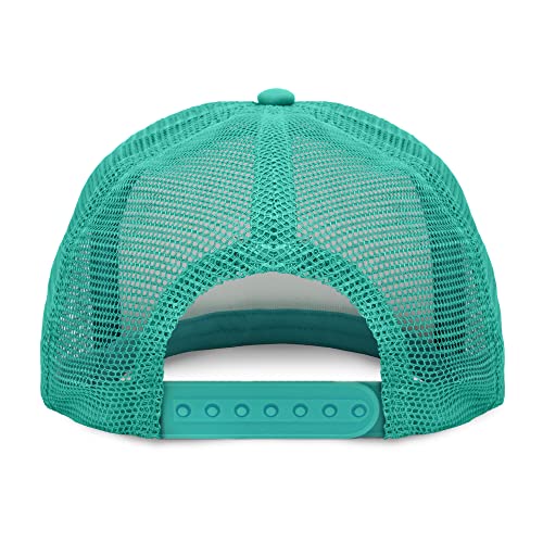 DALIX Flat Billed Trucker Hat Mesh Back S M L Adjustable Cap Solid Two Toned Snapback - color: Teal/White, size: One Size