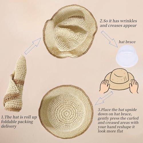 Floppy Big Beach Straw Hats for Women Foldable Summer Wide Brim Packable Sun Hat Womens Travel Straw Fedora Hat - color: Beige-khaki