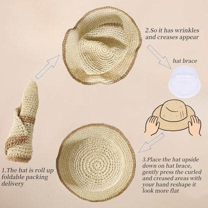 Floppy Big Beach Straw Hats for Women Foldable Summer Wide Brim Packable Sun Hat Womens Travel Straw Fedora Hat - color: Beige-khaki