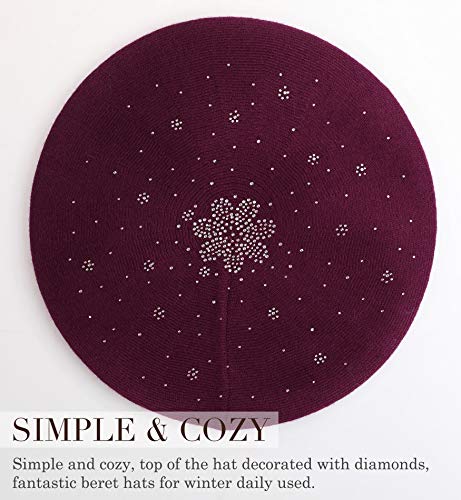 Sumolux Women Beret Hat French Beret Beanie Cap Classic Solid Color - color: Wine Red, size: One Size