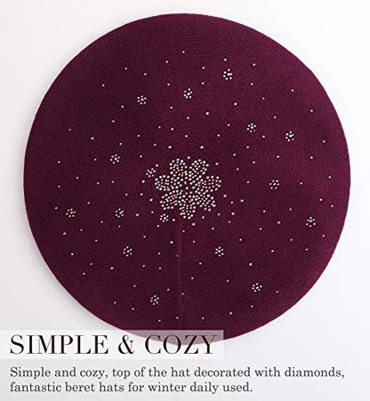 Sumolux Women Beret Hat French Beret Beanie Cap Classic Solid Color - color: Wine Red, size: One Size
