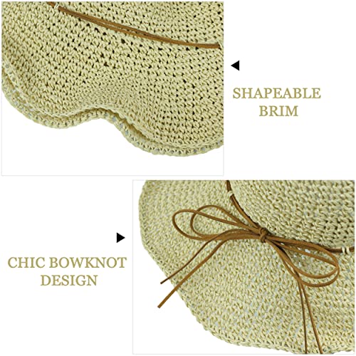 Women Sun Hat Wide Brim Floppy Beach Hat Breathable UV UPF 50+ Straw Hat Foldable Packable Summer Outdoor Cap - color: Beige