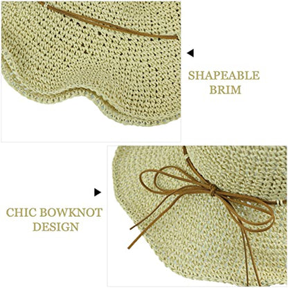 Women Sun Hat Wide Brim Floppy Beach Hat Breathable UV UPF 50+ Straw Hat Foldable Packable Summer Outdoor Cap - color: Beige