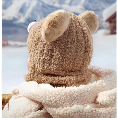Baby Boys Knit Hat Winter Toddler Girls Balaclava Cute Animals Ear Hat Soft Fleece Lining Cap 6M-24M - color: Khaki-bear