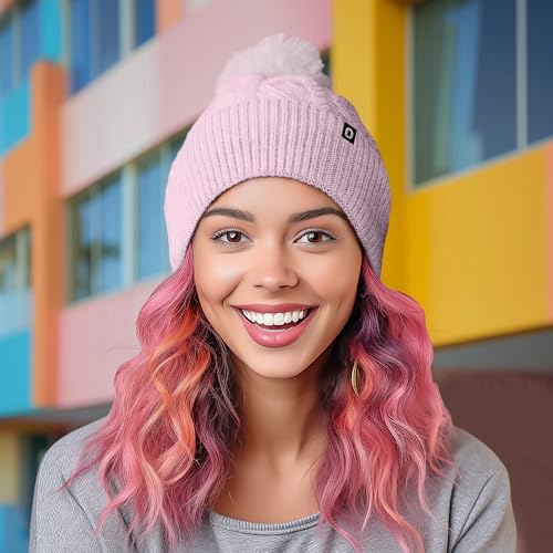 DALIX Cable Knit Pom Beanie Soft Stretch Skully Warm Fuzzy Faux Sherpa Winter Ski Beanie - color: Orchid