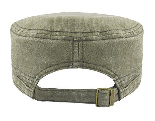 Glamorstar Unisex Cadet Army Cap Washed Cotton Twill Military Corps Hat Flat Top Cap - color: Green