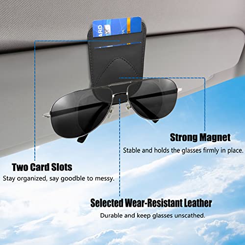 2 Pack Sunglass and Card Holder for Car Visor, 2 Card Slots Visor Glasses Clip, Strong Magnetic Visor Holder, Visor Accessories for Cars SUV-(Black 2Pcs) - color: Black(2 Pcs)
