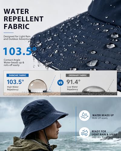 Water-Resistant UPF 50+ Sun Bucket Hat Packable Brimmed for Women Men - color: Navy Blue