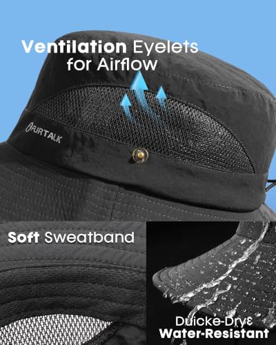 FURTALK Mens Bucket Sun Hat UPF Protection Wide Brim Breathable Fishing Hat - color: Black