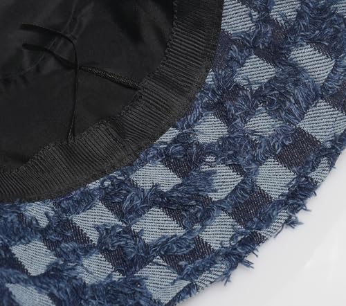 Women's Washed Cotton Bucket Hat Cowboy Checkerboard Fishermen Hat - color: Dark Blue