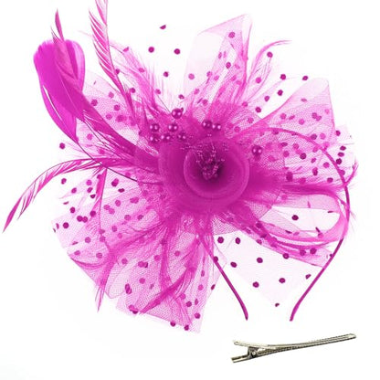 AQOKKA Women Fascinators Hats Flower Fascinators with Headband and Clip Tea Party Headwear for Women and Girls - color: 1 Pc 7" Diameter / Fushia