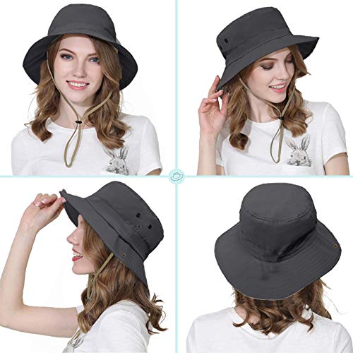 Taeku Sun Hat, Unisex Wide Brim Bucket Hat Sun Protection Cap Breathable Boonie Hat for Fishing Hiking Gardening Safari - color: Grey