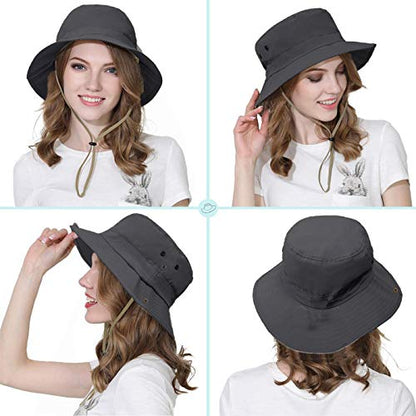 Taeku Sun Hat, Unisex Wide Brim Bucket Hat Sun Protection Cap Breathable Boonie Hat for Fishing Hiking Gardening Safari - color: Grey