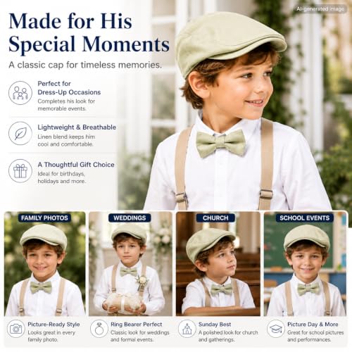 Bienzoe Boys Newsboy Flat Hat: Classic Linen Cap Lightweight - color: Beige, size: 6-7 Years