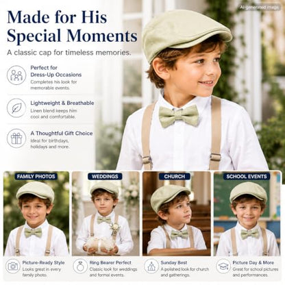 Bienzoe Boys Newsboy Flat Hat: Classic Linen Cap Lightweight - color: Beige, size: 2-3T