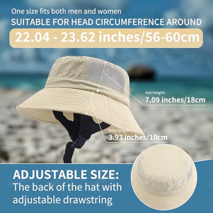 Summer Mesh Surf Hats Surf Bucket Hat with Strap Waterproof Sun UPF 50+ Sun Hats for Surfing, Boating, Water-Sports - color: Mg-ddbdclm2529-beige