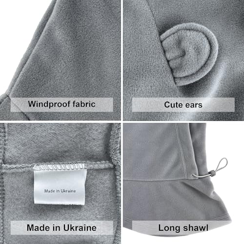 Fleece Balaclava Over Helmet - Warm Helmet Ninja Hood - Snowboard Hooded Hat Neck Gaiter Ski Mask - color: Gray-earsup, size: One Size