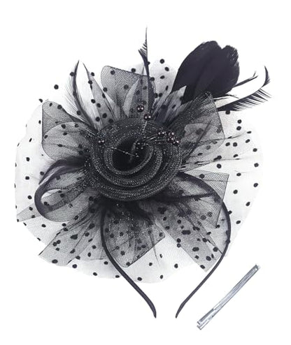 Fascinators Hats for Women – Tea Party & Kentucky Derby Hats with Headband & Clip, Elegant Church Wedding Headpiece - color: Black