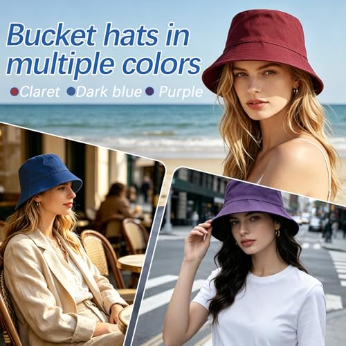 Bucket Hats Bulk Solid Color DIY Blank Hat Bucket Hats for Men, Women and Adults - color: 3pcs Navy Blue Bucket Hat