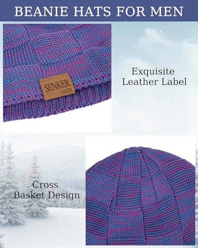 Senker Fashion 2 Pcs Winter Slouchy Beanie Hats for Men, Warm Mens Beanies - color: Blue Purple