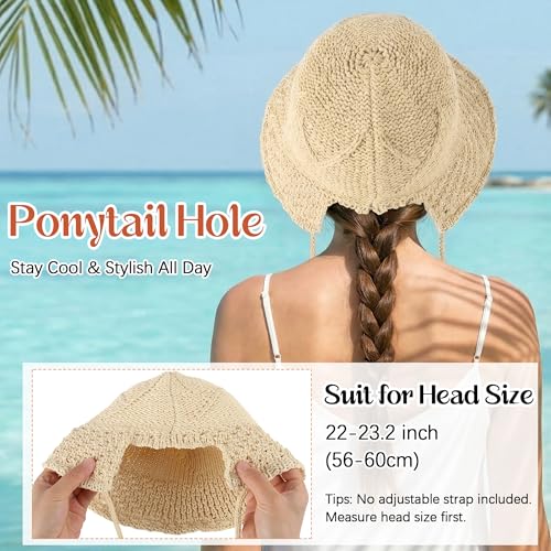 Ababalaya Women’s Lightweight Cotton Crochet Bucket Hat - color: Apricot