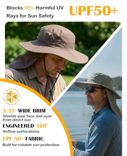 Home Prefer UPF 50+ Wide Brim Sun Hats with Neck Flap Sun Protection Hat for Men Women Gardening Fishing Summer Bucket Hat - color: Army Green