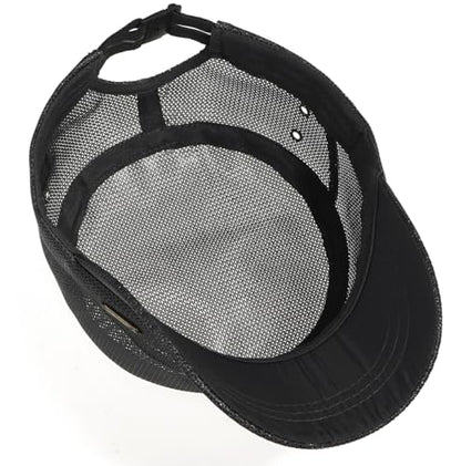 Initlove Cadet Army Cap for Men Women Military Hat Mesh Flat Top Hats for Summer - color: Black