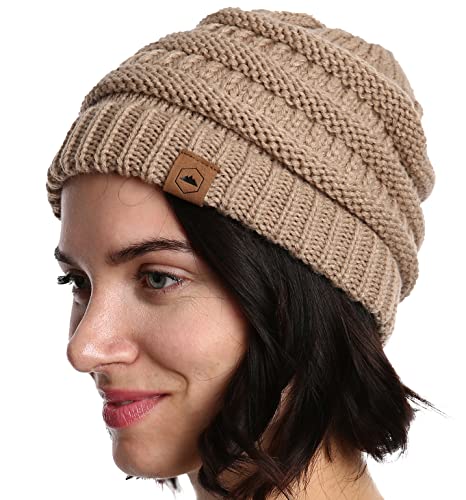 Tough Headwear Slouchy Beanie Hat - Itch-Free Winter Hats for Women - Stretchable Beanies for Women - Acrylic Winter Gear - color: Beige