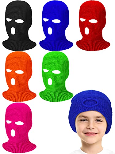Janmercy 6 Pcs Kid Ski Mask 3 Hole Balaclava Knit Full Face Mask