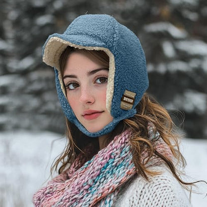Clakllie Snow Trapper Trooper Hat with Ear Flap for Skiing Women's Ushanka Warm Winter Hat - color: Cdus-pl07-blue