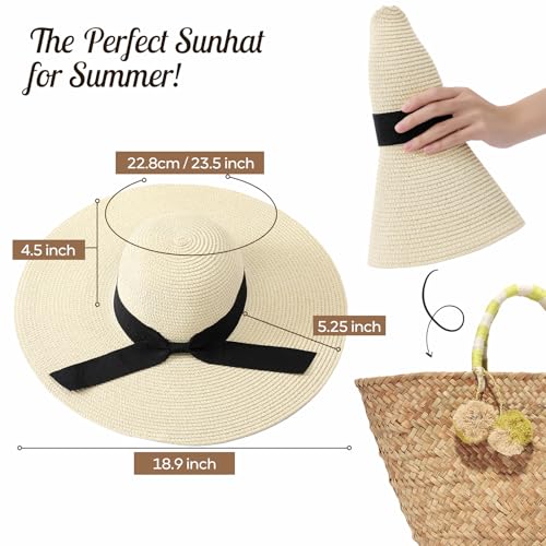 Tavaleu Beach Hat Foldable Wide Brim UV Protection for Women Summer Sun Hat - color: Beige