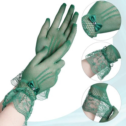 Fascinators Hats with Lace Gloves for Women Headband for Tea Party Wedding - color: Green