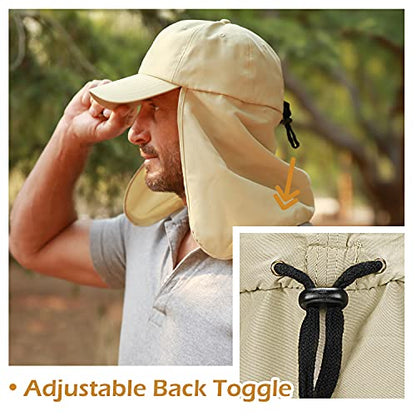 Solaris Mens Sun Hat Neck Flap 2 in 1 Foldable Waterproof UPF 50+ Baseball Cap Fishing Hiking Outdoor - color: #5 Tan