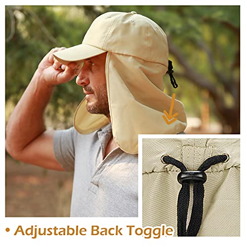 Solaris Mens Sun Hat Neck Flap 2 in 1 Foldable Waterproof UPF 50+ Baseball Cap Fishing Hiking Outdoor - color: #5 Tan