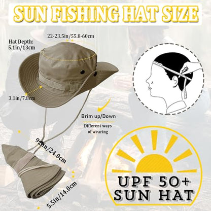Taeku Sun Hat, Unisex Wide Brim Bucket Hat Sun Protection Cap Breathable Boonie Hat for Fishing Hiking Gardening Safari - color: Khaki
