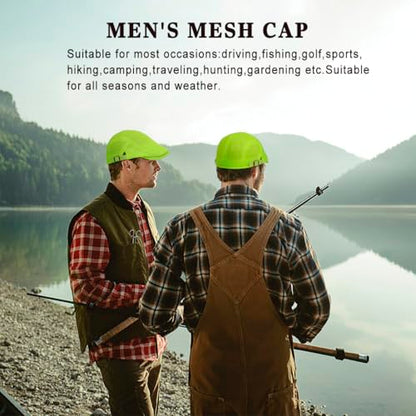 Xinveen Men's Mesh Cap Breathable Summer Newsboy Hat Adjustable Beret Ivy Cap Irish Cabbie Driving Hunting Hats - color: Electric Green