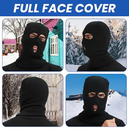 TOPTIE 3 Hole Full Face Balaclava, Double Knit Acrylic Winter Mask - color: Black