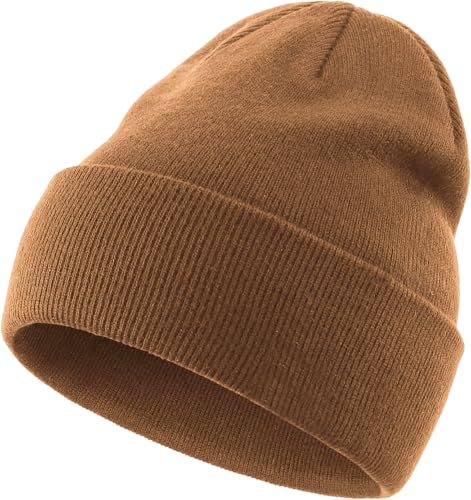 100% Cotton Beanie for Women Men Soft Knit Beanies Warm Winter Hat - color: Brown