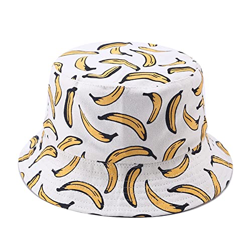 Unisex Print Double-Side-Wear Reversible Bucket Hat - color: Banana White