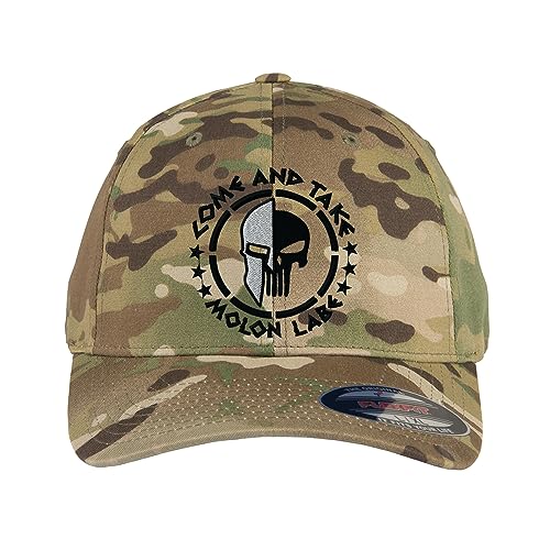 Spartan Skull Warrior Helmet Molon Labe/ΜΟΛΩΝ ΛΑΒΕ - Come and Take Embroidered Flex Fitted Baseball Hat - color: Multicam, size: Large-X-Large