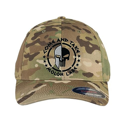 Spartan Skull Warrior Helmet Molon Labe/ΜΟΛΩΝ ΛΑΒΕ - Come and Take Embroidered Flex Fitted Baseball Hat - color: Multicam, size: Large-X-Large