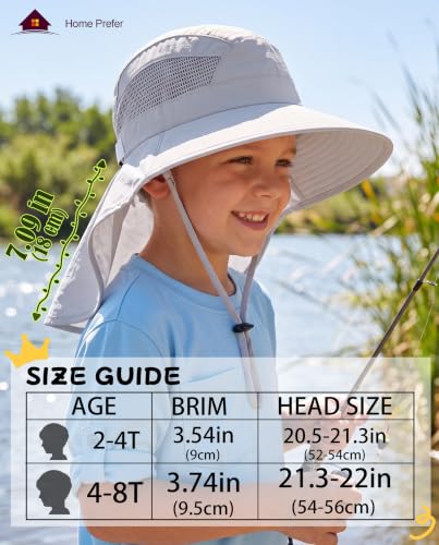 Home Prefer UPF50 Wide Brim Kids Sun Hat Neck Flap Boys Girls Sun Protection Hat for Beach Fishing - color: Light Grey, size: 2-4T