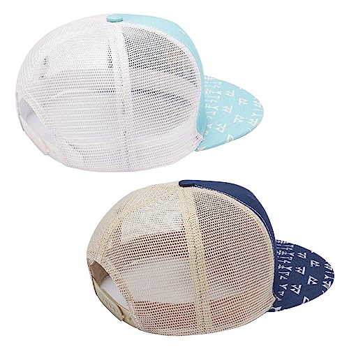 BASSDASH 2 Pack Flat Brim Trucker Cap Adjustable Snapback Hat Mesh Back for Men Women Fishing Hunting - color: Pack of 2,turquoise & Navy Blue