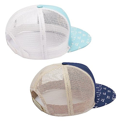 BASSDASH 2 Pack Flat Brim Trucker Cap Adjustable Snapback Hat Mesh Back for Men Women Fishing Hunting - color: Pack of 2,turquoise & Navy Blue